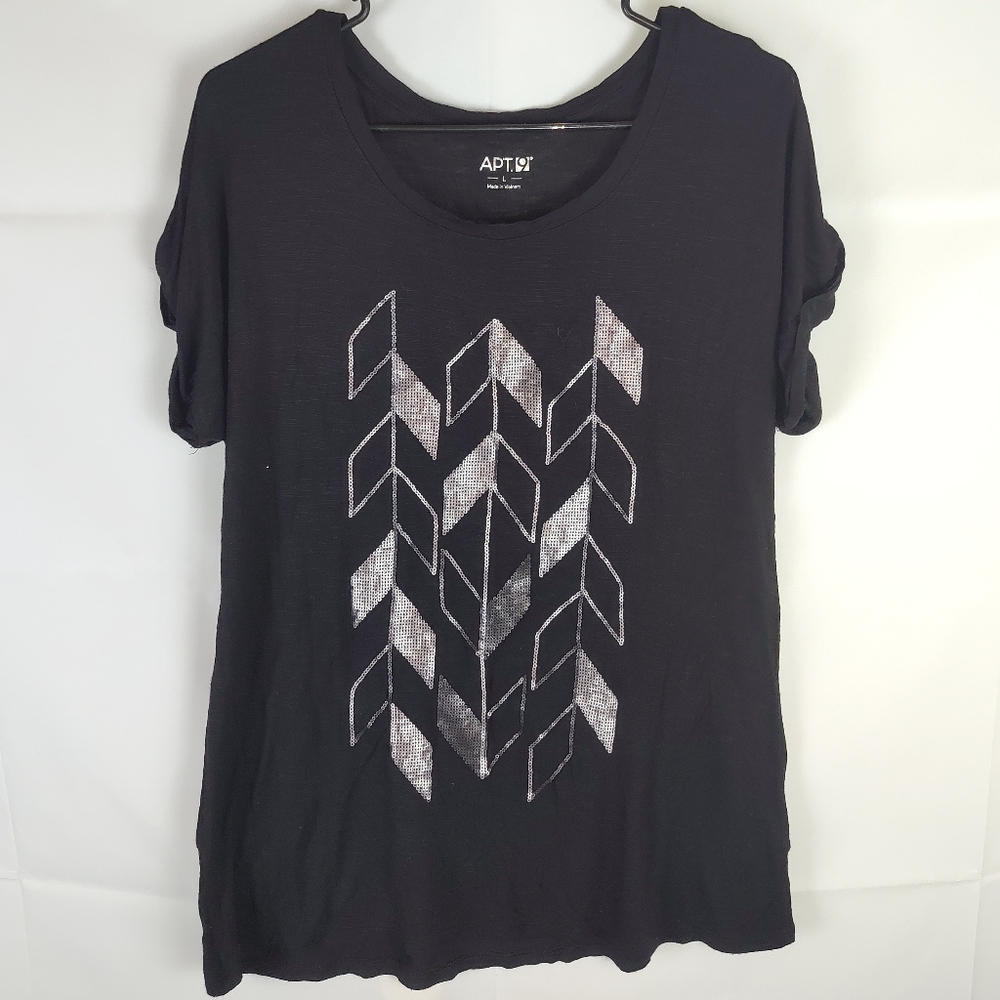 Apt. 9 Sequins Sequins T-Shirt Blouse Top Womens L Casual Going Out Dark Boho